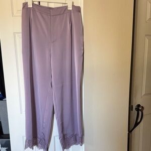 Chic Lavender Women's Pants with Lace Trim